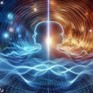 Essa imagem mostra uma onda senoidal, que representa a vibração de tudo no universo, desde as partículas subatômicas até a mente humana