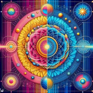 Essa imagem mostra uma mandala colorida, que representa a harmonia e o equilíbrio entre as diferentes vibrações e frequências que compõem a realidade