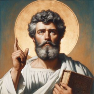 Apóstolo Paulo com aureola e bíblia na mão