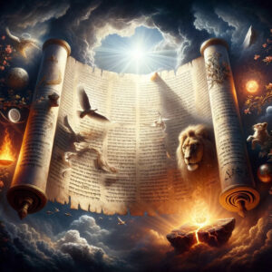 A imagem retrata de forma impressionante o Livro de Isaías, capturando a essência de suas profundas profecias e temas.