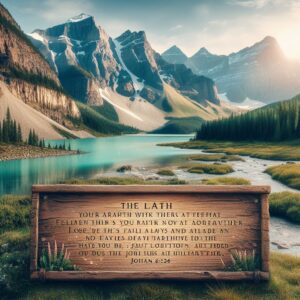 Uma paisagem com lagos e montanhas e um versículo biblico relacionado com a Lei da atração e Deus