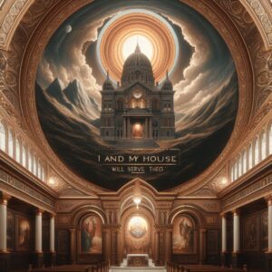 Uma igreja como a Frase estampada atrás do púlpito: Eu e minha casa serviremos ao Senhor