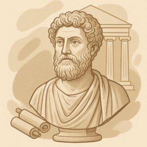 Busto de filósofo estoico representando Marco Aurélio ou Epicteto, símbolo do estoicismo.